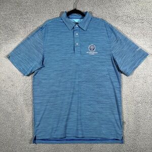 Straight Down Polo Shirt Mens Large Blue Striped Golf Casual Performance Stretch